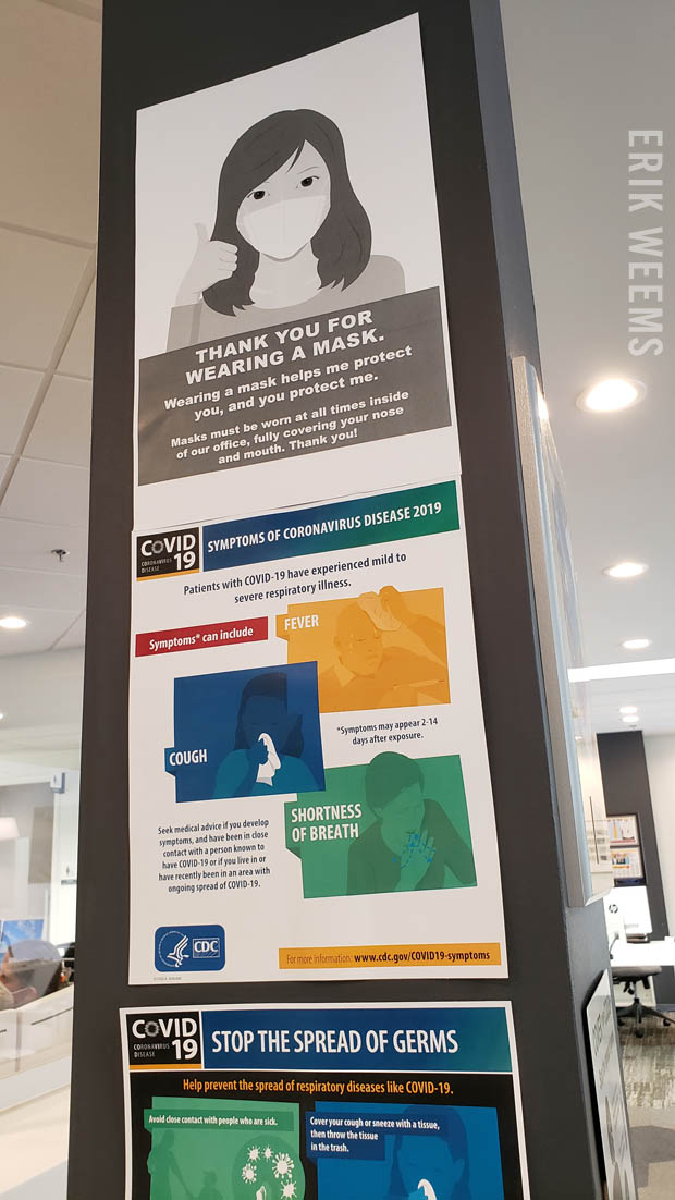 Pandemic posters at the Eye doctor in Chesterfield