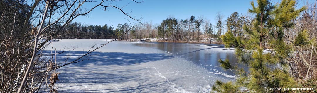 Snow on Cosbys Lake in Chesterfield Virginia