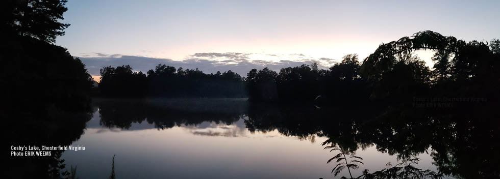 At dusk on Cosbys Lake in Chesterfield Virginia